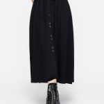Swamplife Frog Embroidered Linen Blend High Waist Midaxi Skirt