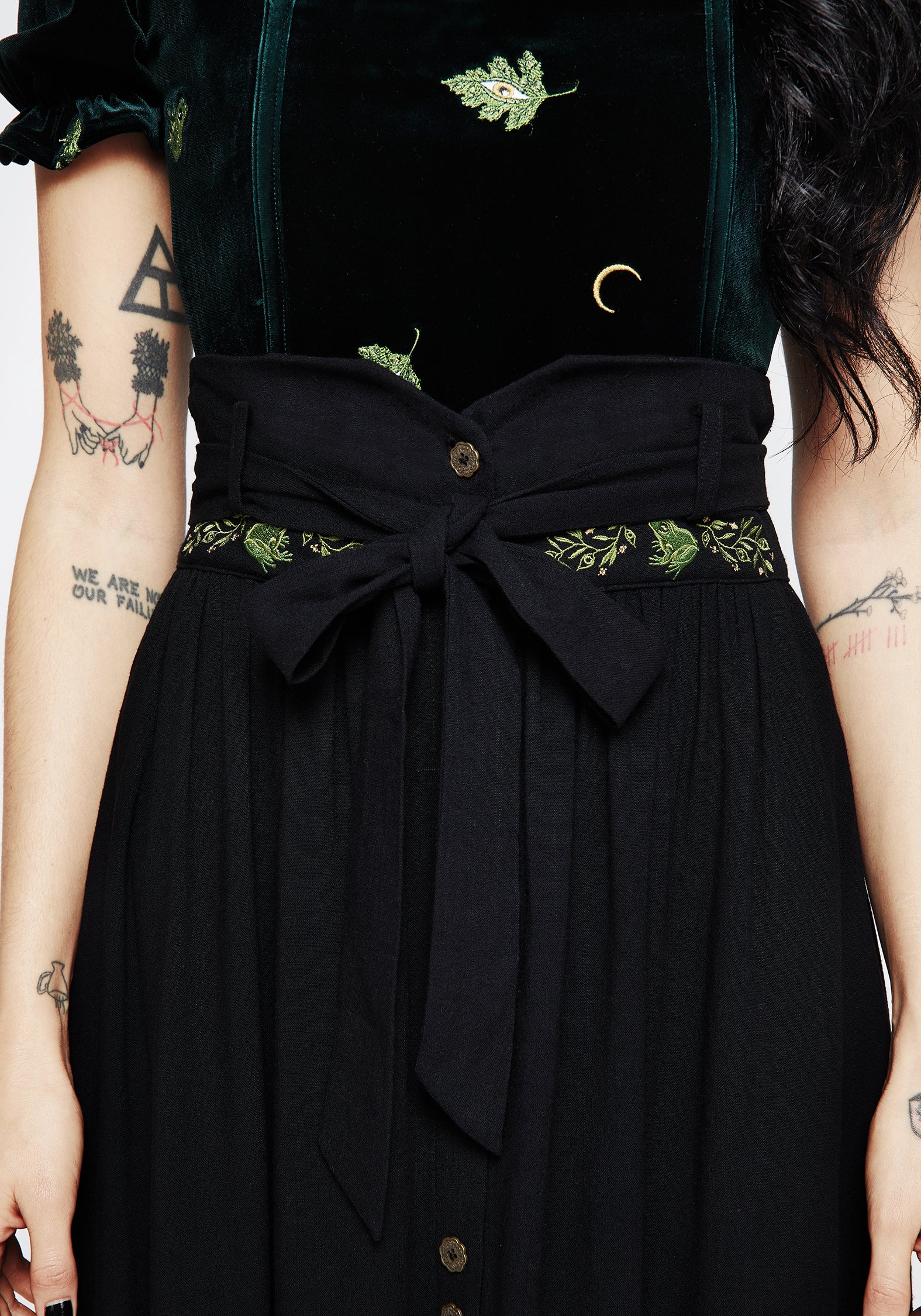 Swamplife Frog Embroidered Linen Blend High Waist Midaxi Skirt - Image 2