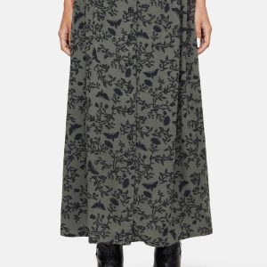 Morgana Button Up Midi Skirt - Green